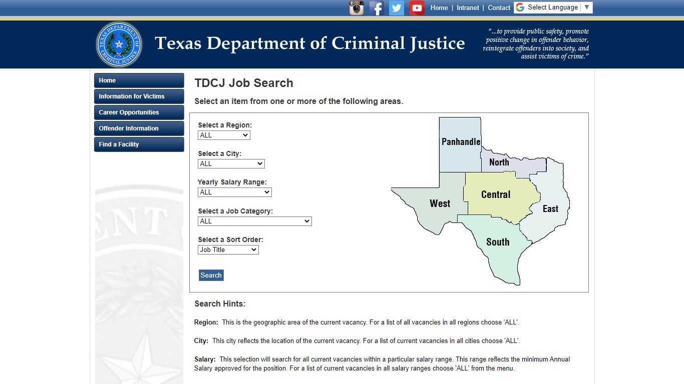 TDCJ Job Search - Texas